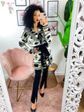 Cardigan Nero e Beige con frange e cinta