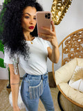 T-shirt bianca con frange argento