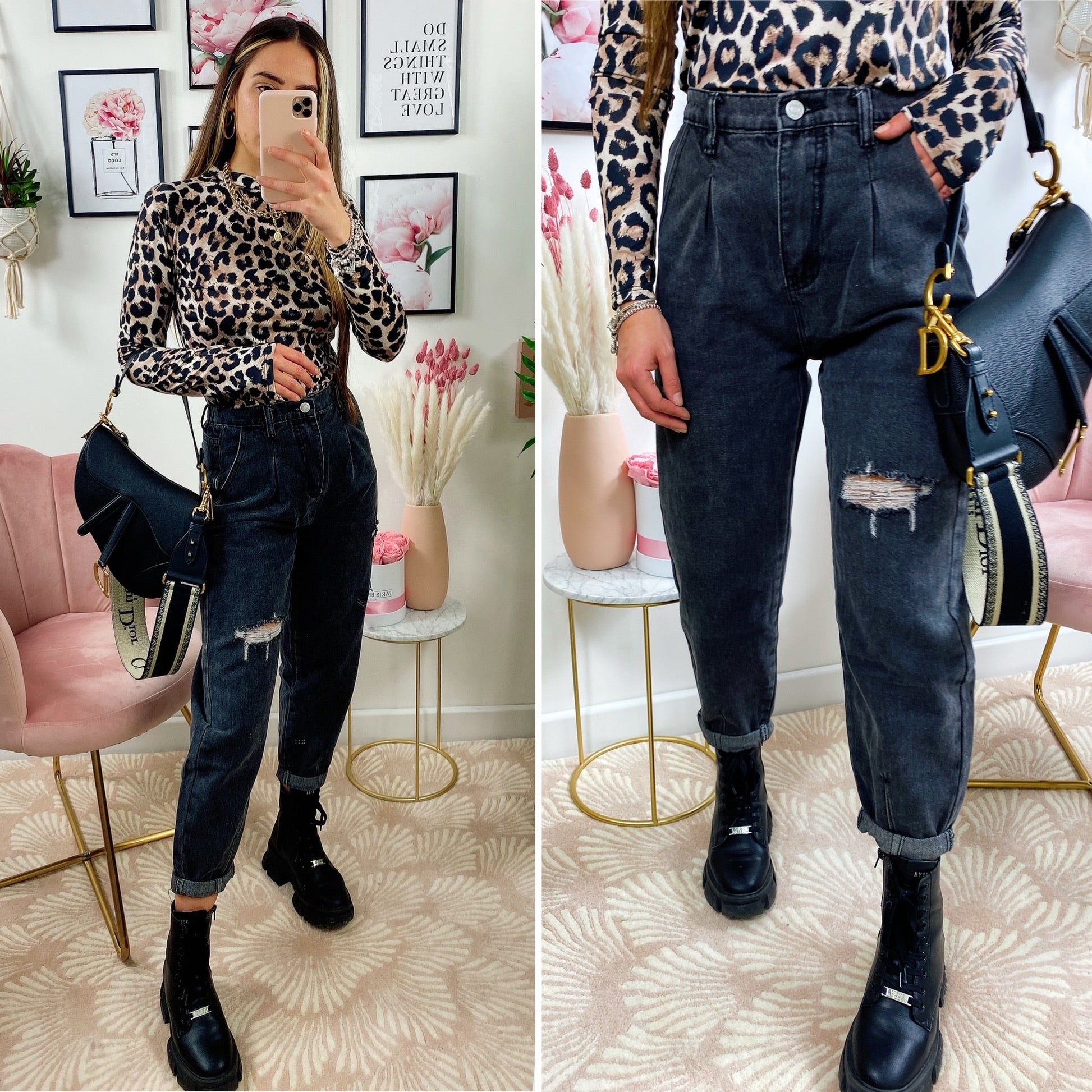 Jeans Boyfriend Grigio/Nero