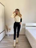 Pantalone aderente nero con cintura