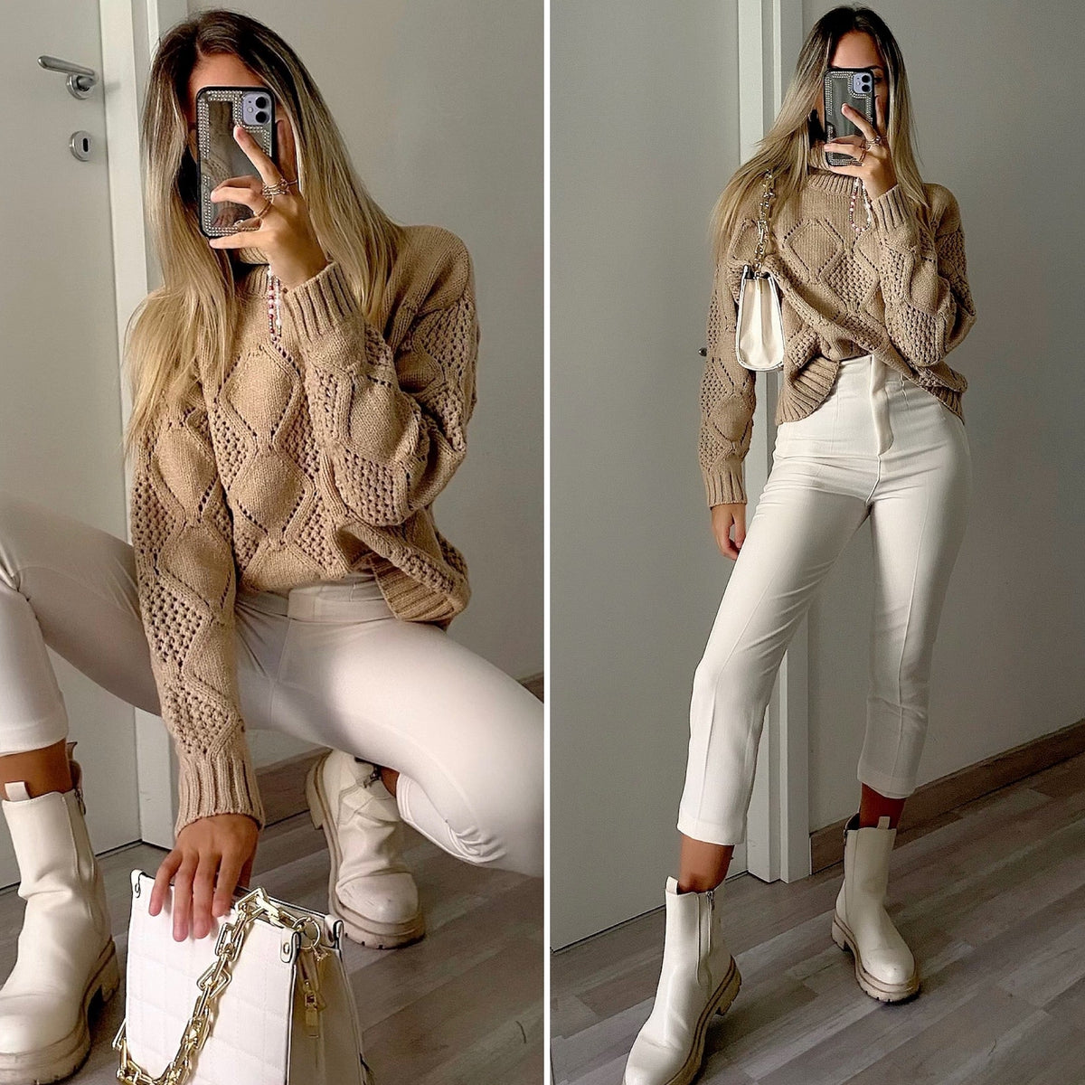 Pantalone vita alta panna