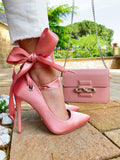 Décolleté Rosa con lacci in raso