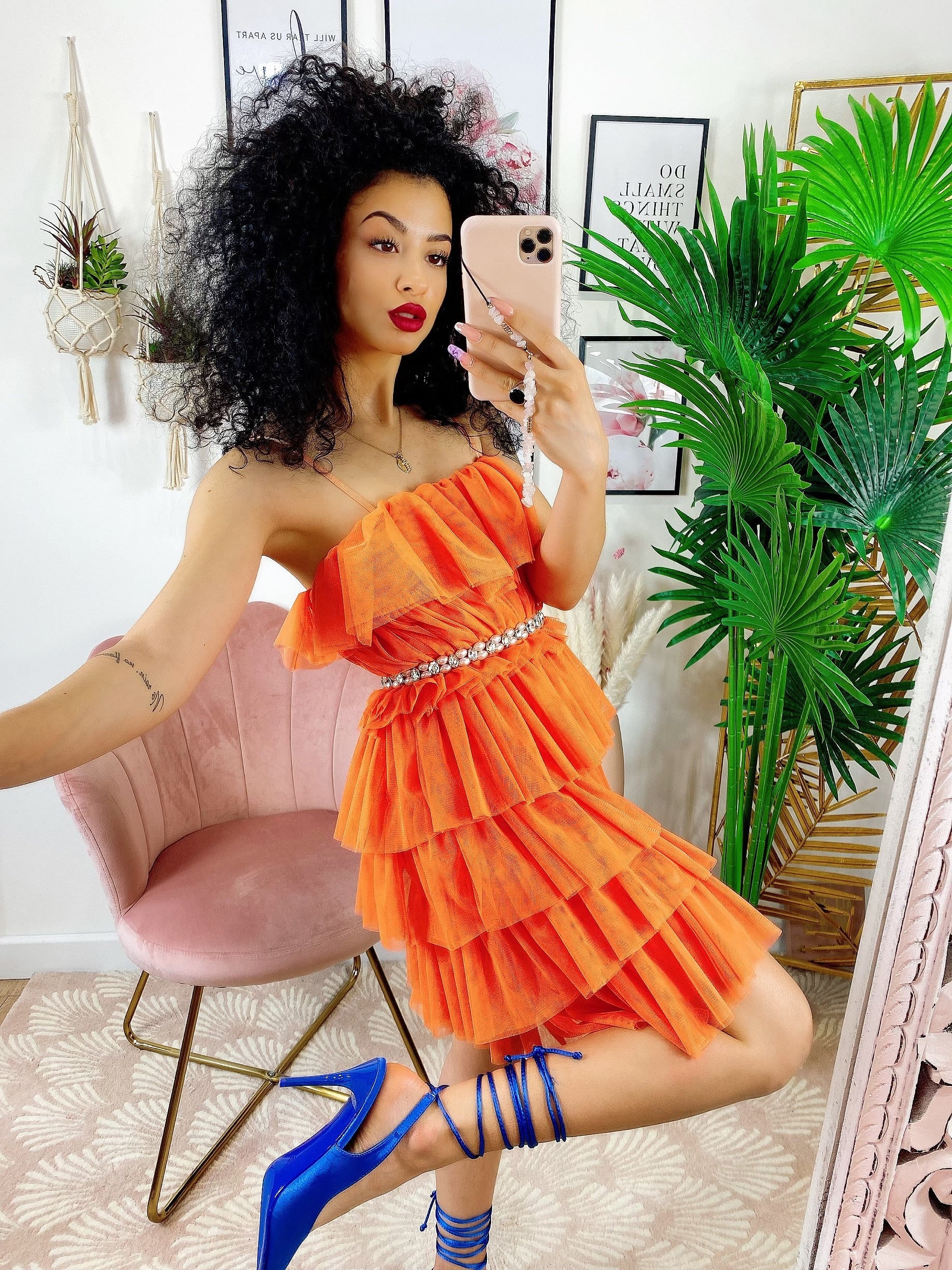 Abito in tulle a balze Venere Arancio