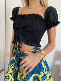 Top crop arricciato con manichina nero