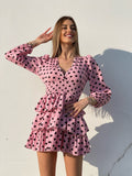 Abito a balze con cuori rosa