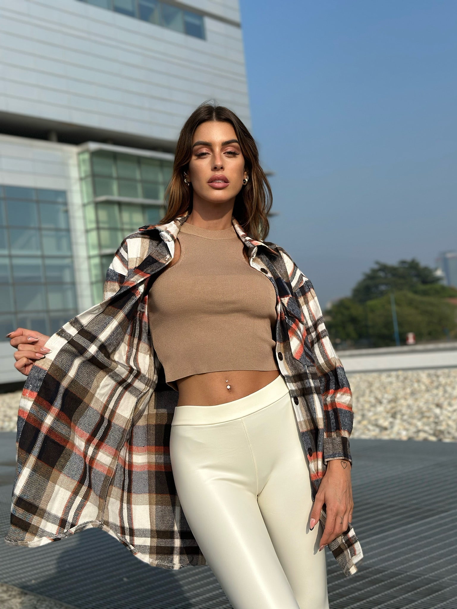 Giaccone a quadri Camel nero