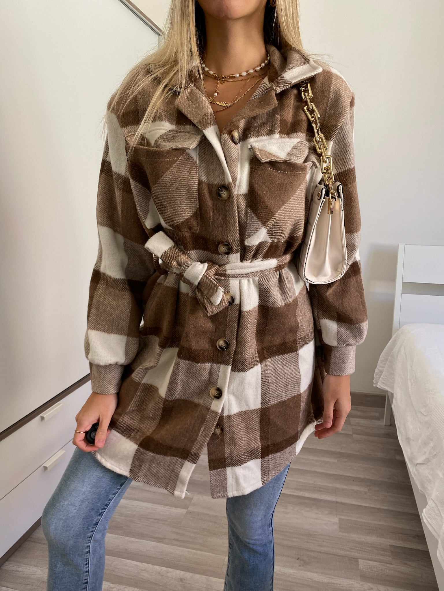 Giacca check choco nude