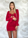Abito rosso manica lunga con incrocio