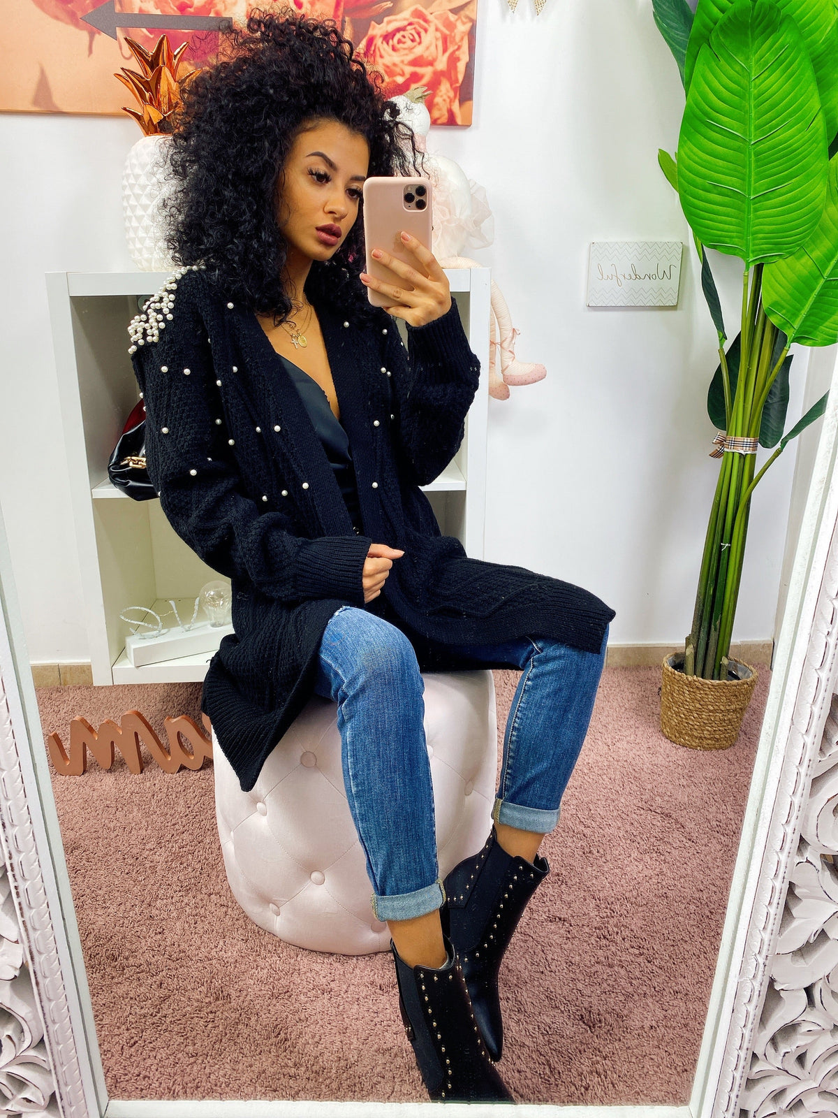 Cardigan lungo con perle