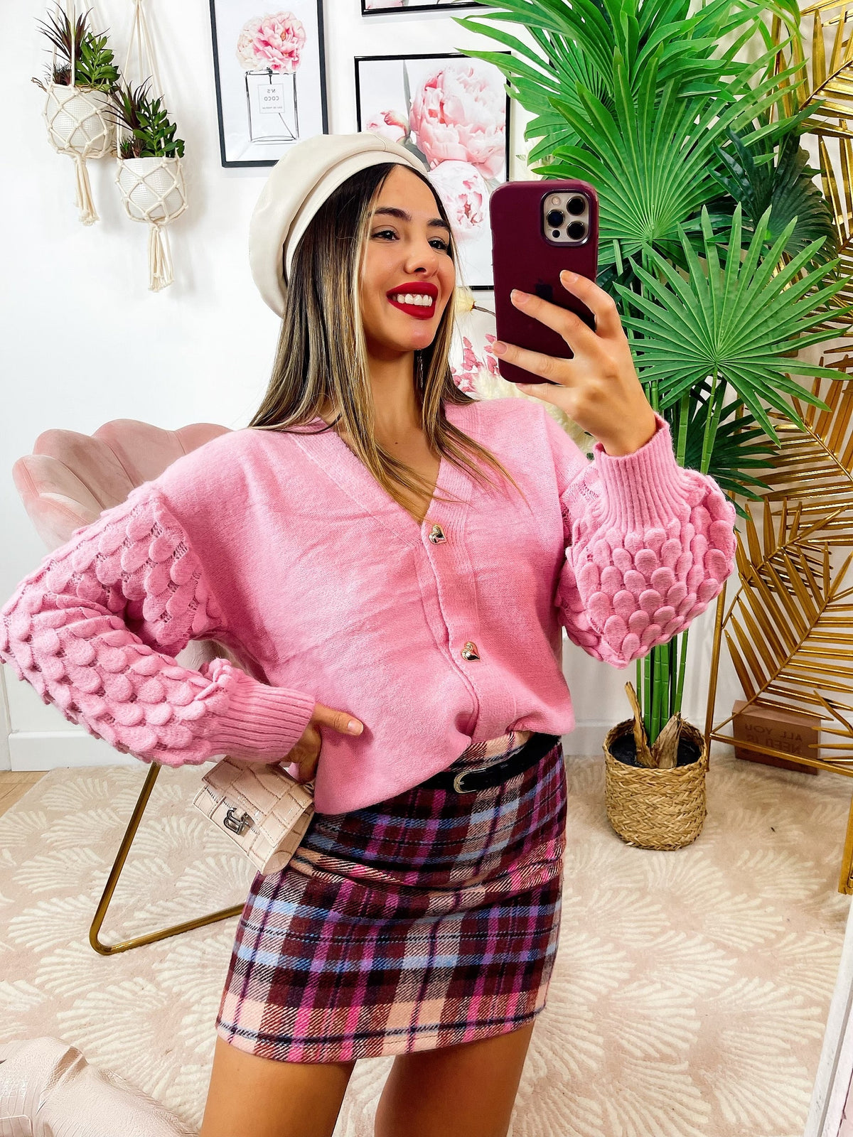 Maglione con onde e bottoni gioiello Rosa