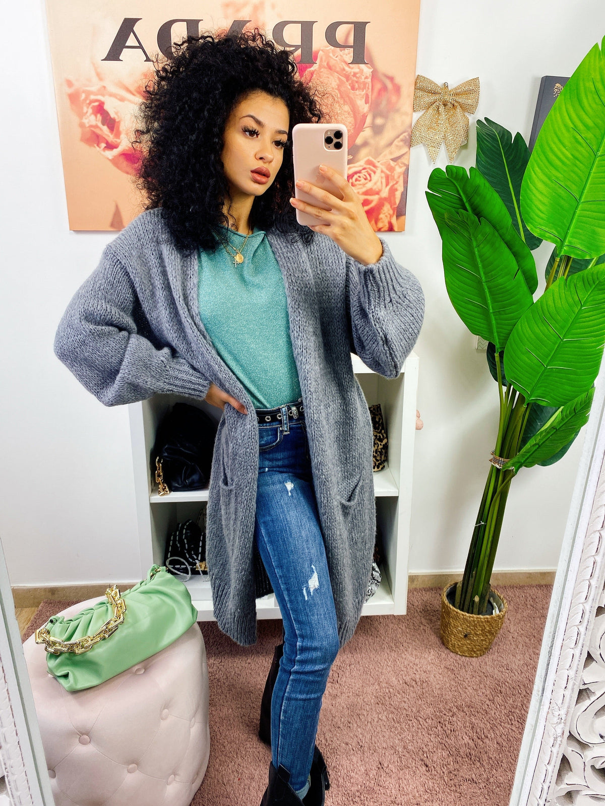 Cardigan lungo morbido grigio