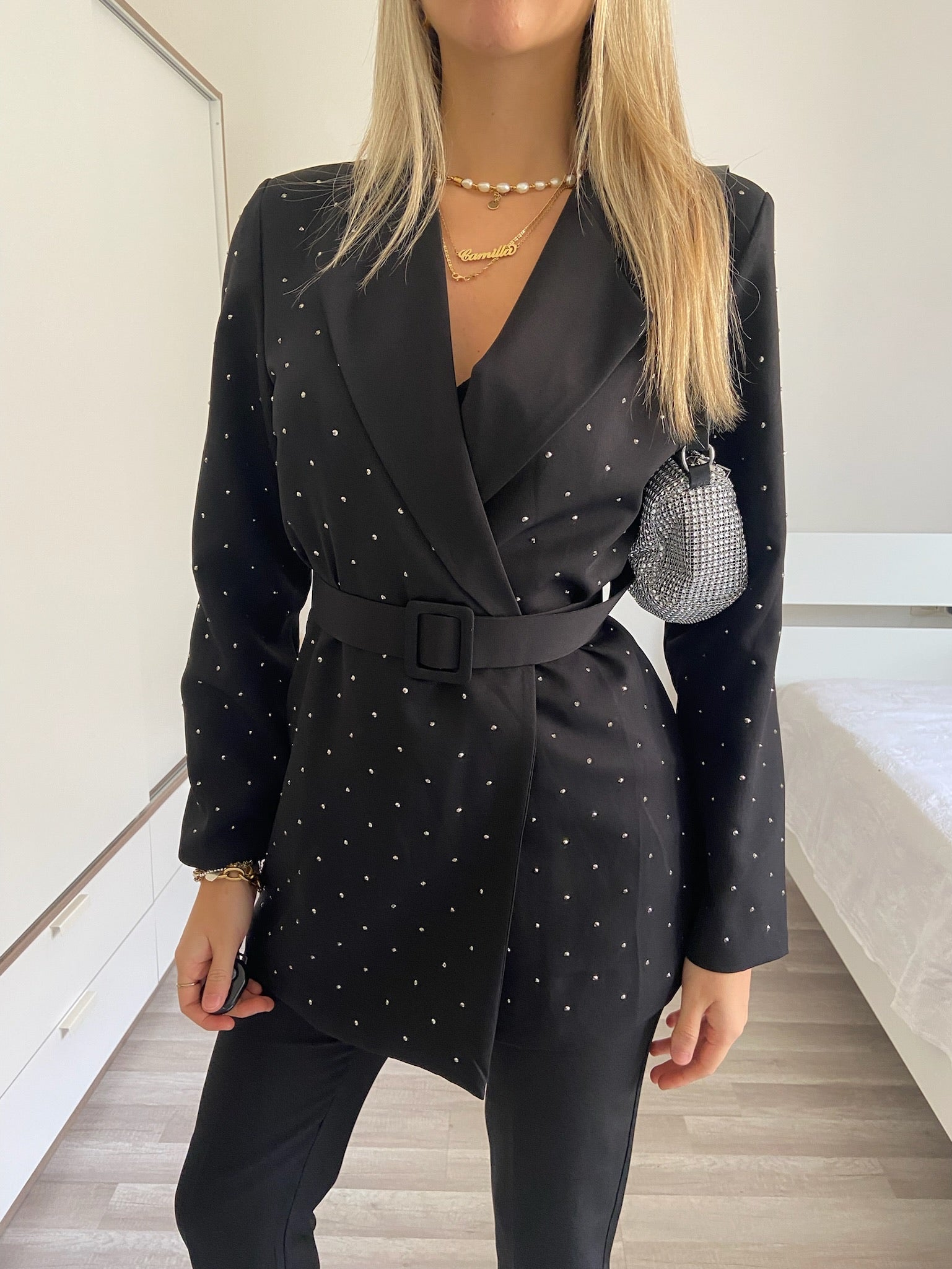 Giacca con strass nera