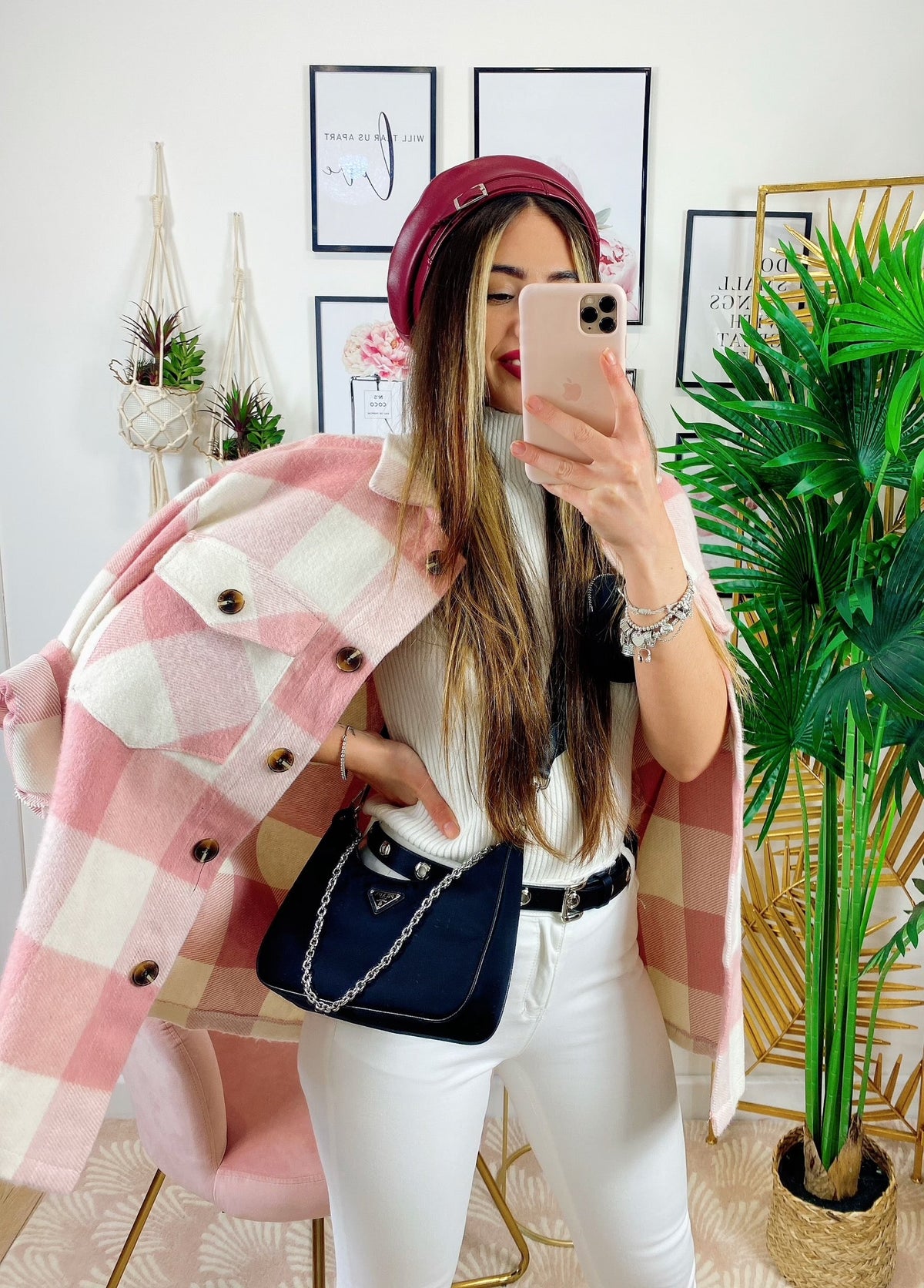 Giacca a quadri Rosa con tasche