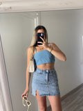 Top in jeans con strass