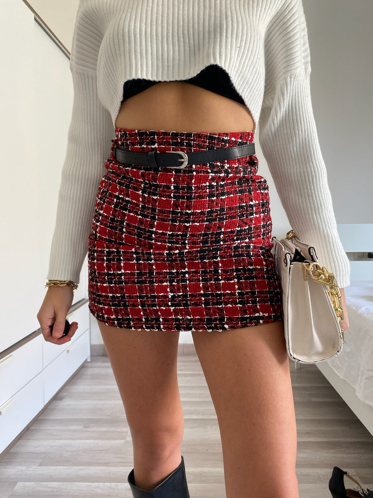 Gonna in tweed rossa