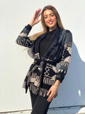 Cardigan frange e cinta dettaglio beige