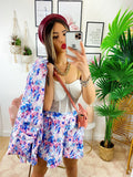 Completo Giacca e Short fiori celesti
