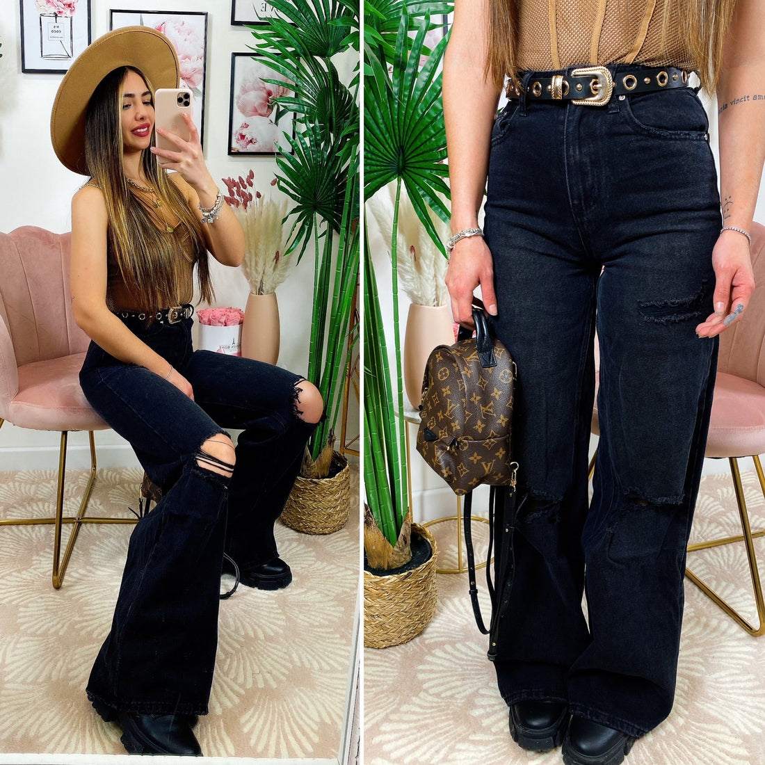 Jeans Boyfriend Zampa larga con strappi