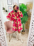 Cappotto pied de poule dettaglio fucsia