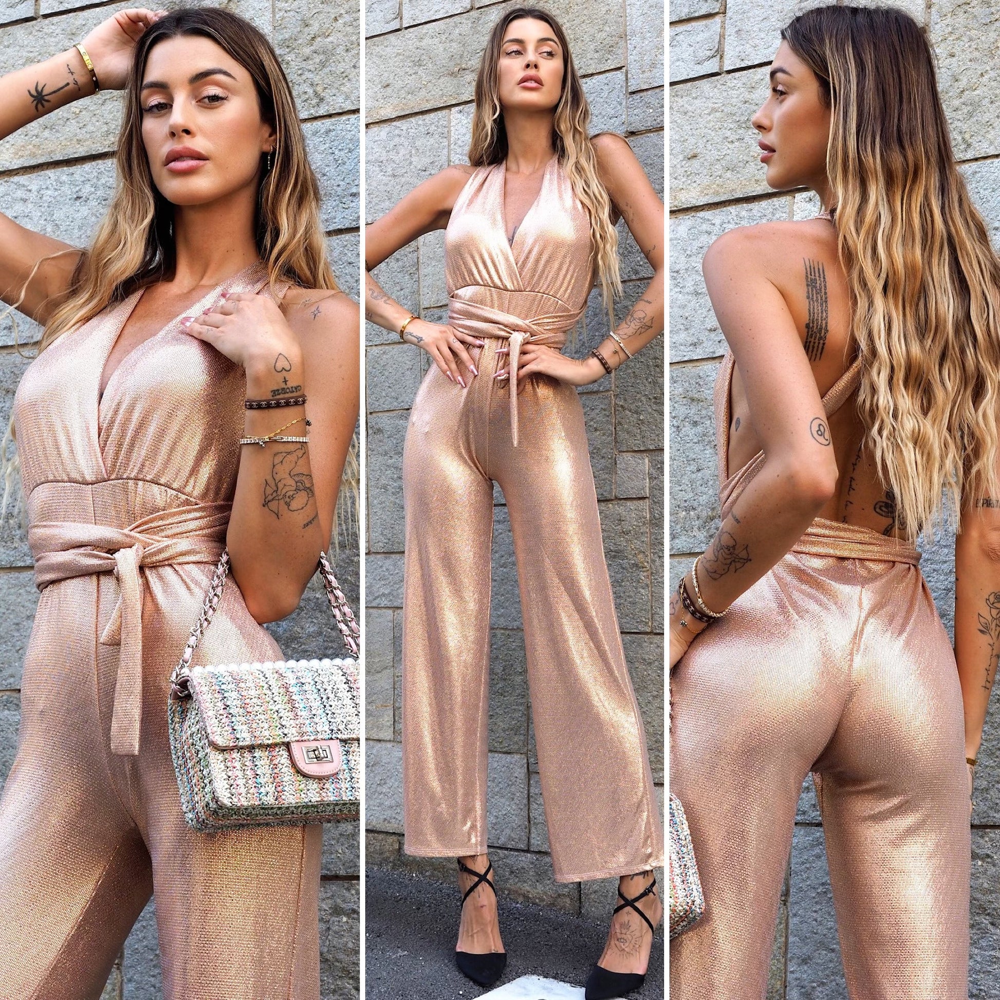 Tuta red carpet rosa gold lamè