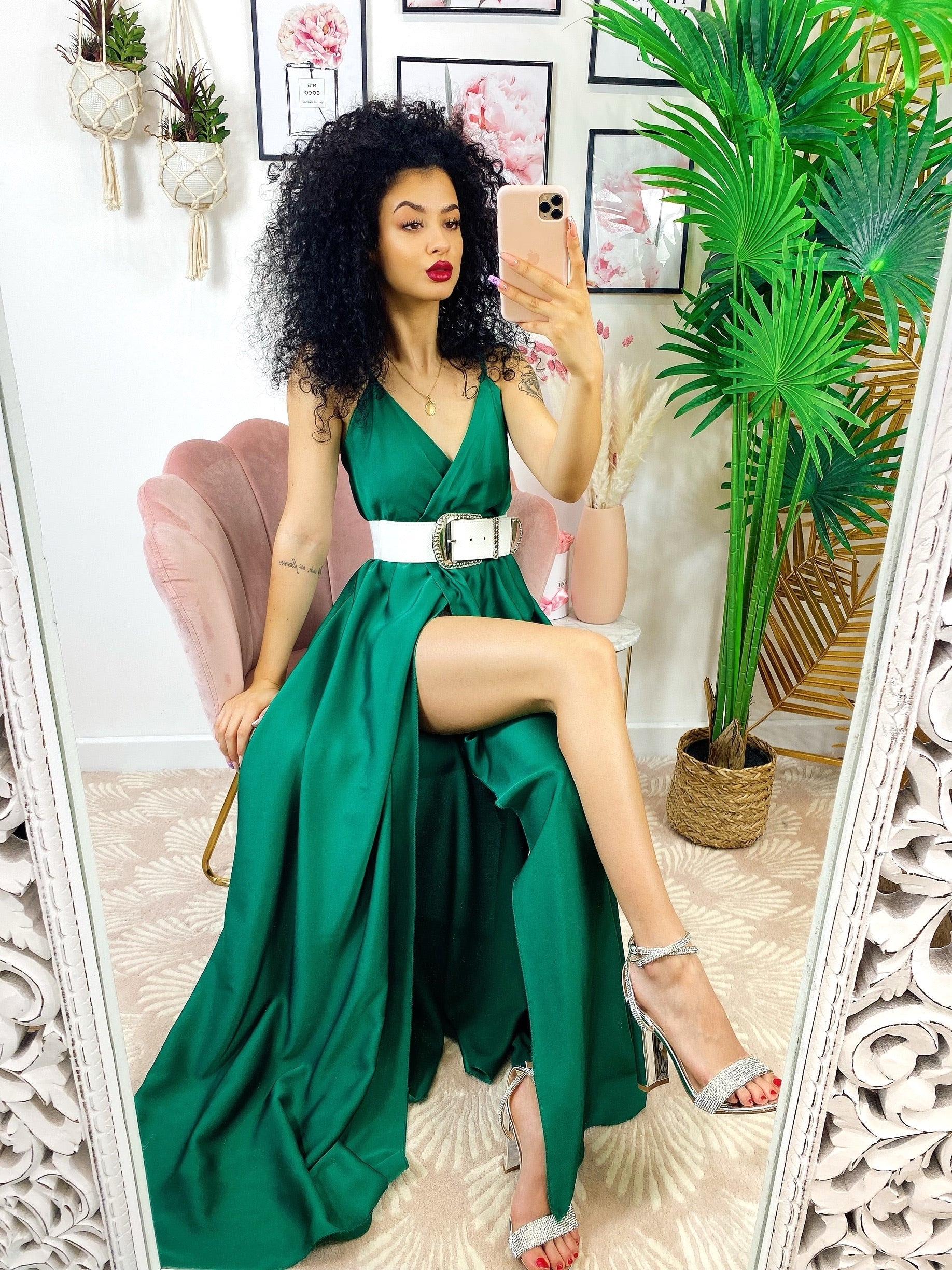 Abito con maxi spacco verde