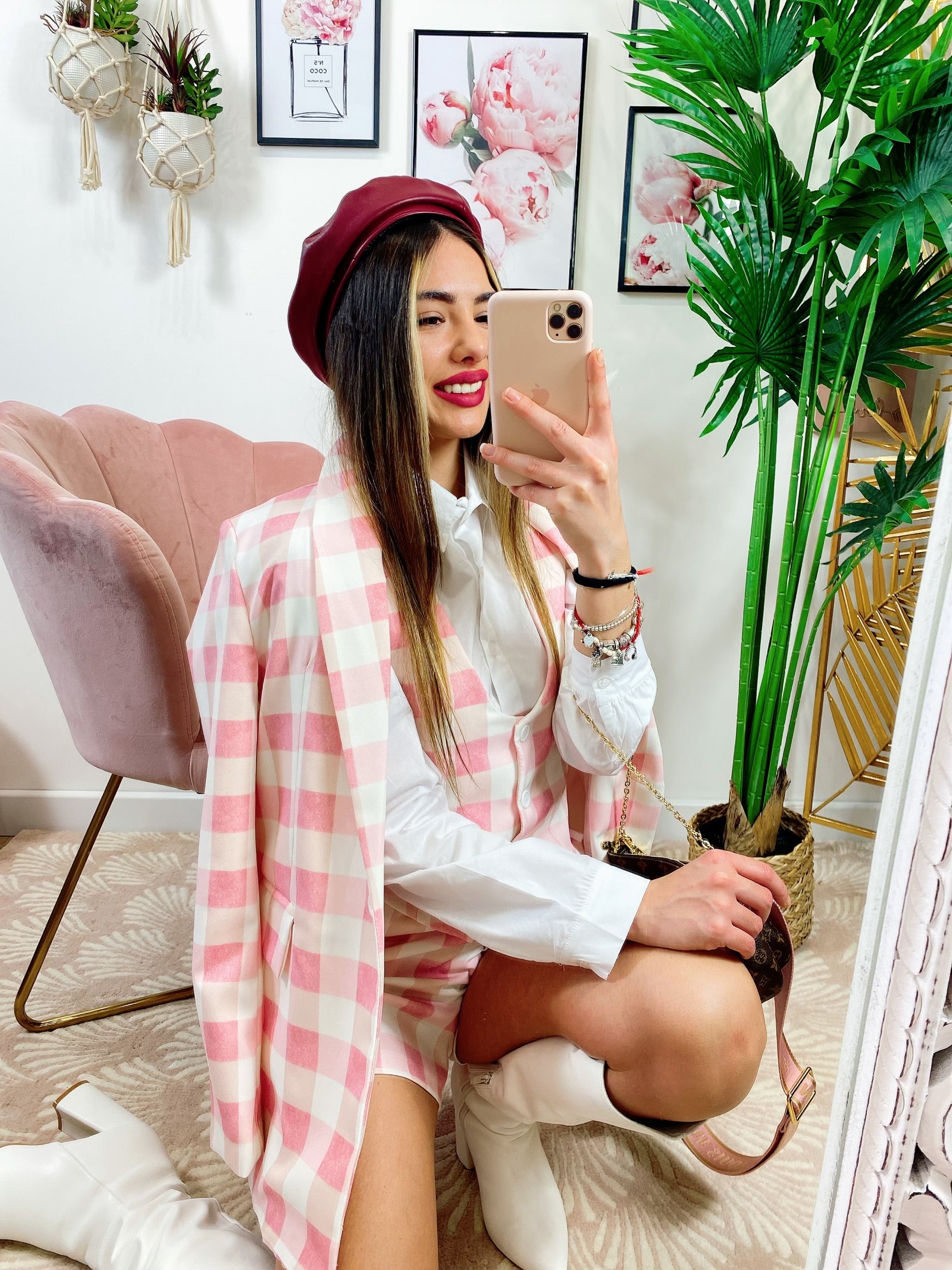 Completo 3 pezzi a quadri Rosa
