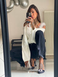 Maglione con spalline in pelo bianco