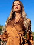 Abito in raso camel