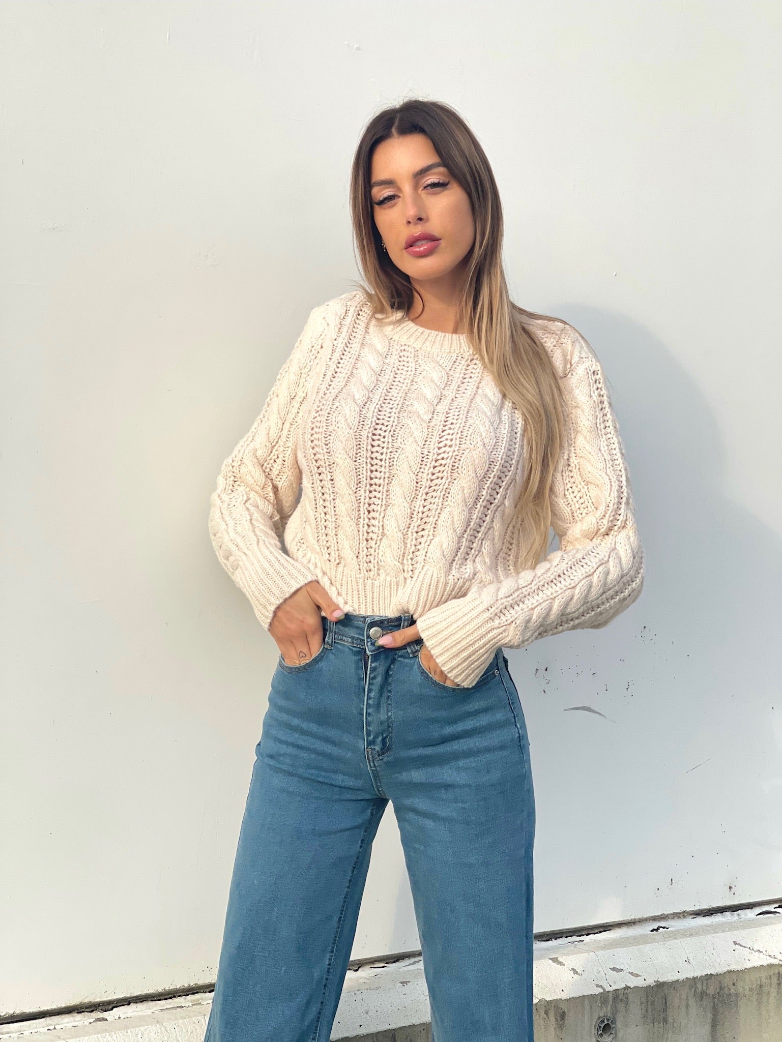 Maglione a trecce Panna