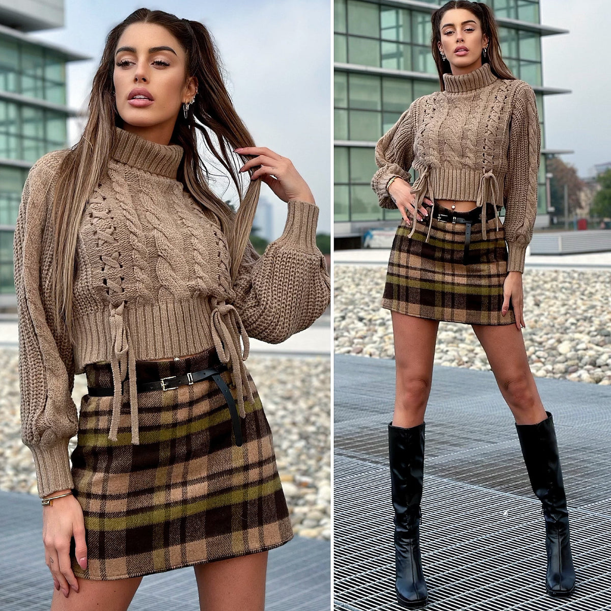 Maglione beige con trecce