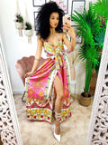 Abito con maxi spacco stampa Fuxia