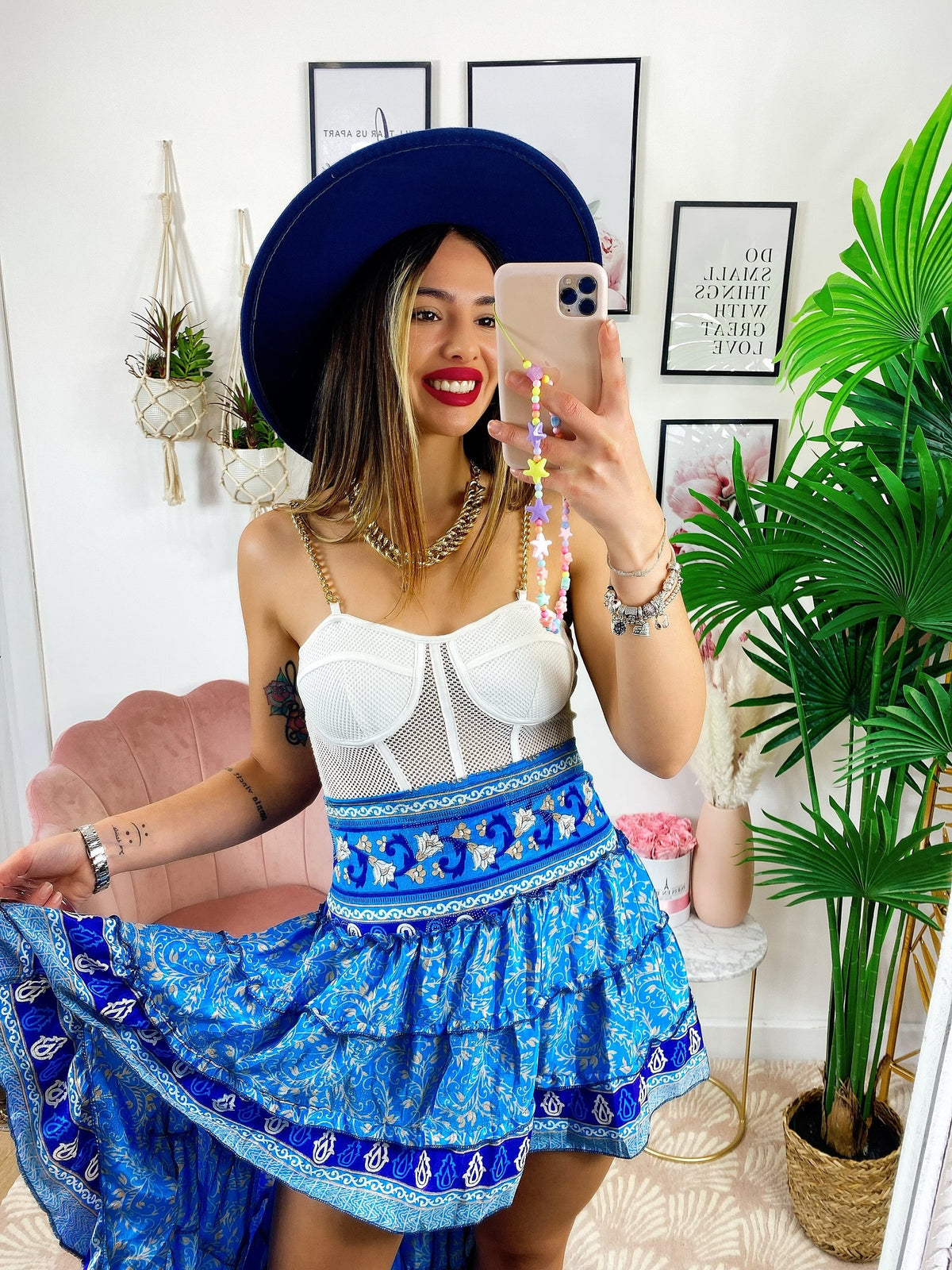 Gonna asimmetrica azzurra e celeste