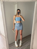 Top in jeans con strass