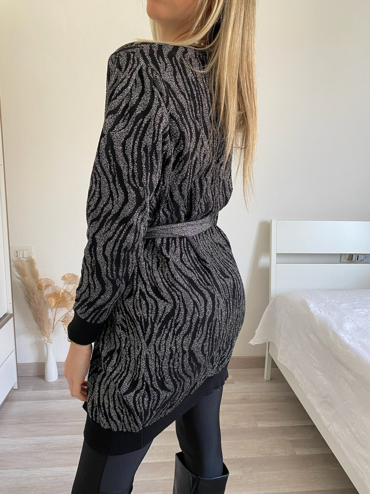 Cardigan in lurex zebrato nero