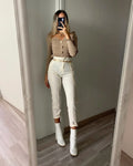 Pantalone vita alta panna