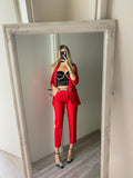 Completo giacca e pantalone strass rosso