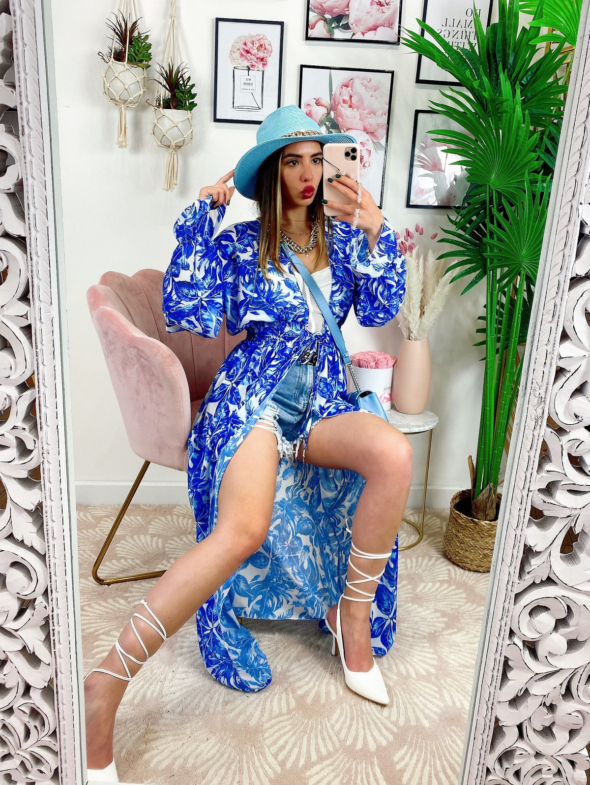 Kimono base floreale Blu
