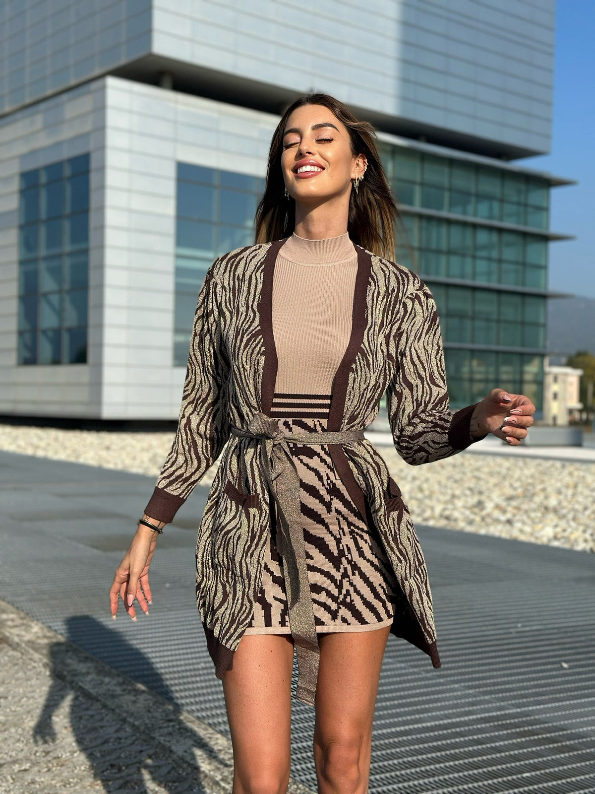 Cardigan in lurex zebrato choco gold
