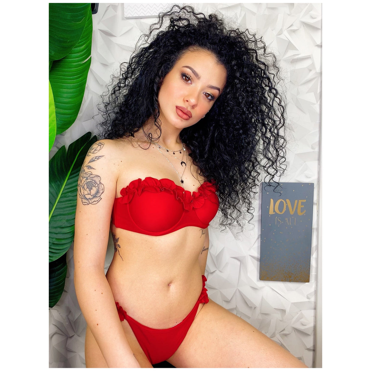 Bikini push up con top rouge floreale