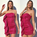 Abito Fuxia con paillettes e maxi Rouches