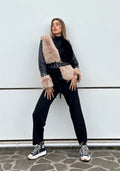 Giaccone nero/beige con cintura