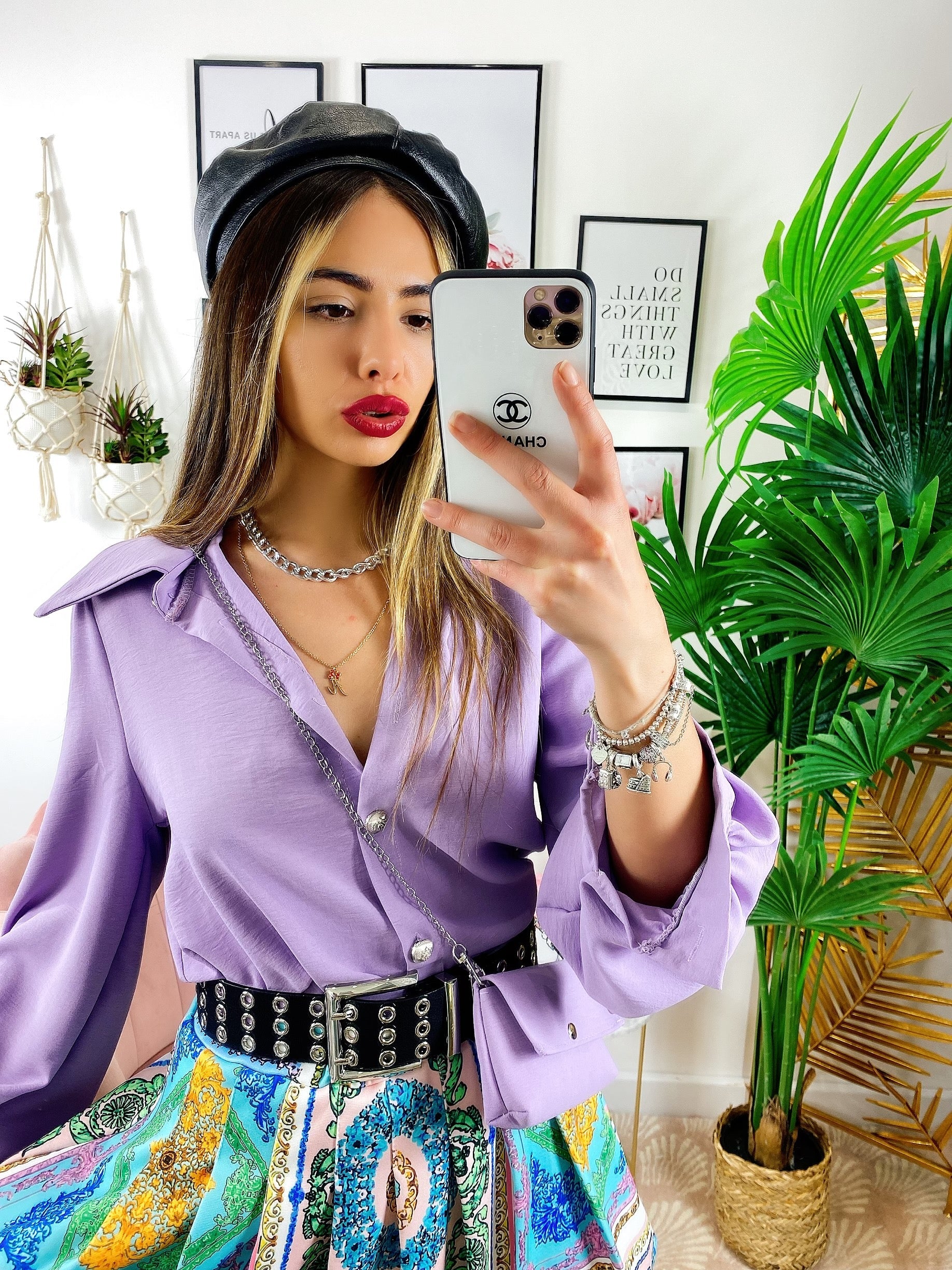 Camicia con borsetta lilla