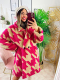 Cappotto pied de poule dettaglio fucsia