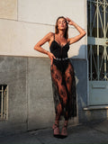 Abito con body e gonna in pizzo nero