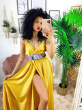 Abito in raso con maxi spacco Giallo