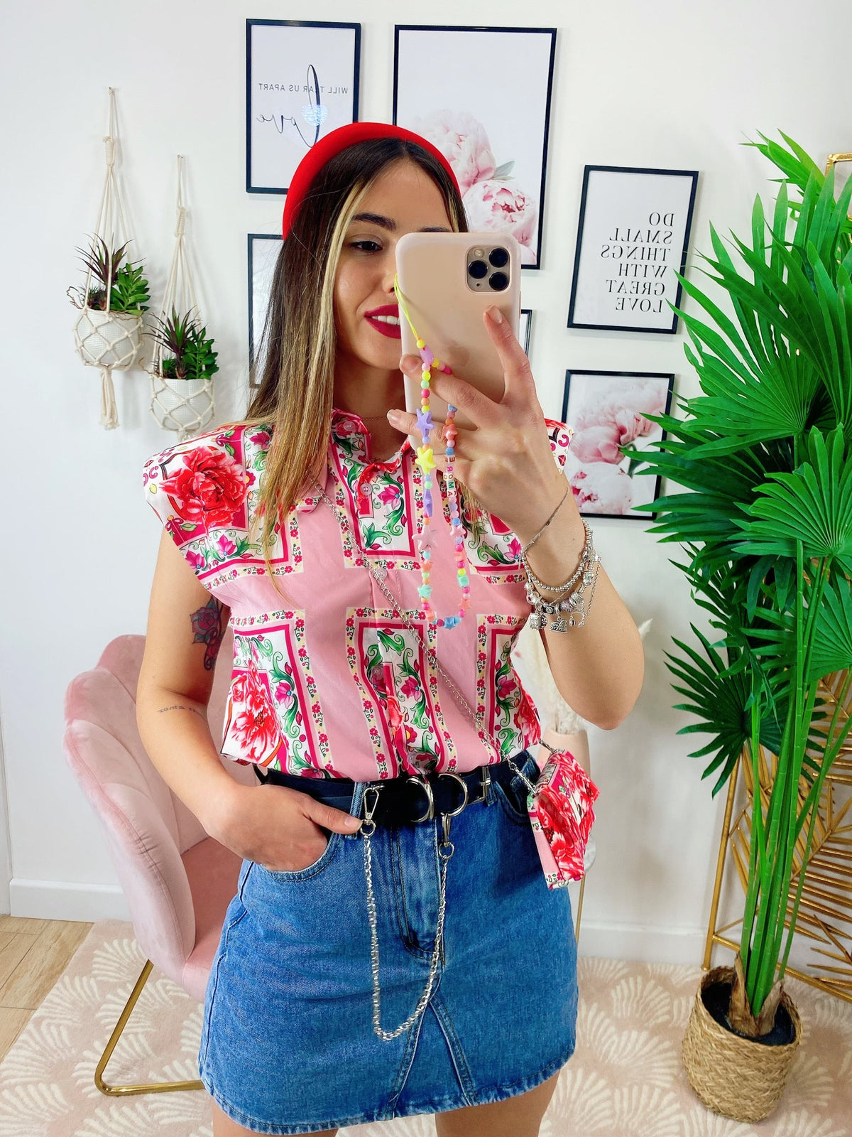 Gonna di Jeans con tasche nere e cintura