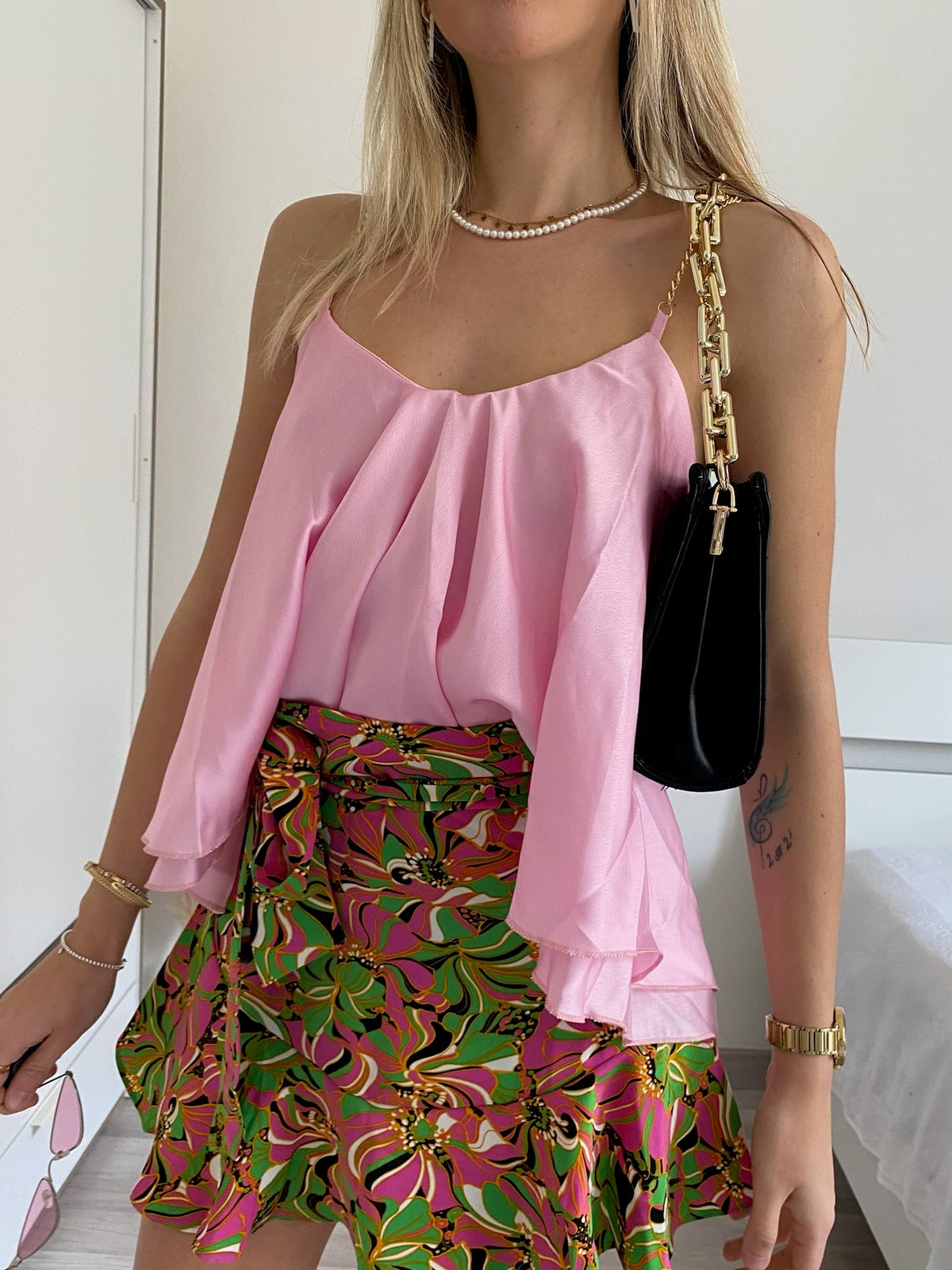 Gonna a fiori Fuxia verde