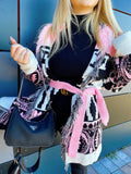 Cardigan Rosa Angel con frange e cinta