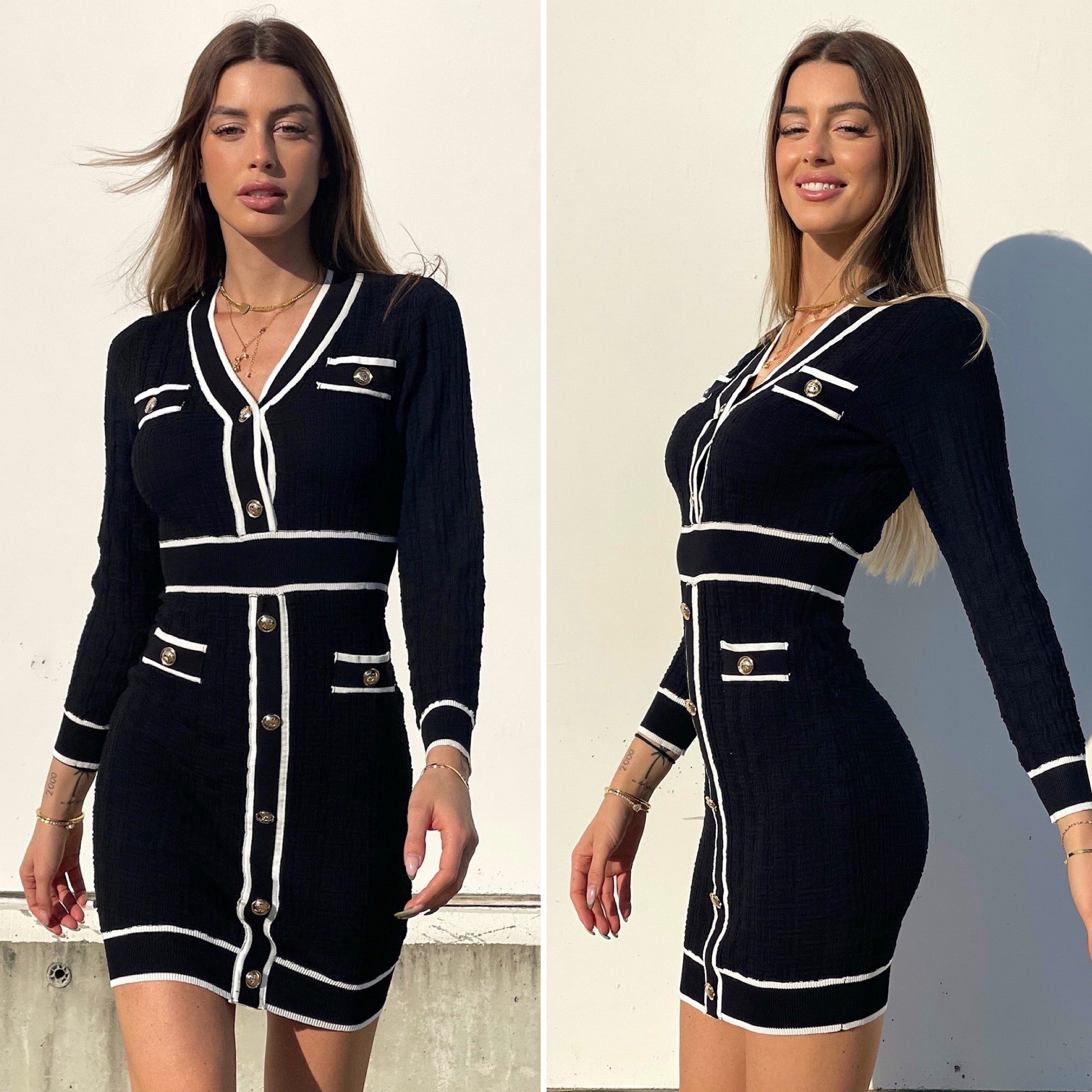 Abito in maglia nero e bianco
