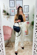 Jeans bianco boyfriend con cintura compresa